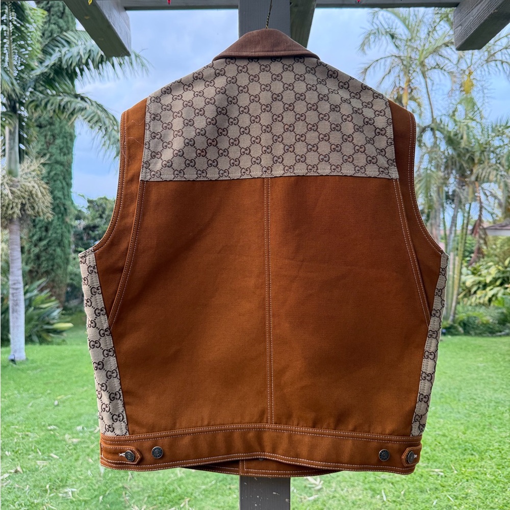 GUCCI Cotton Canvas And Supreme Gilet Vest Burnt Brown - Picture 3 of 7